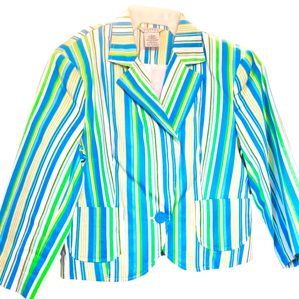Women's Striped Women Spring Summer Blazer Blue Green